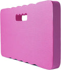 Blue EVA foam garden kneeler pad on soil, showing its 45 cm length and 4 cm thickness.