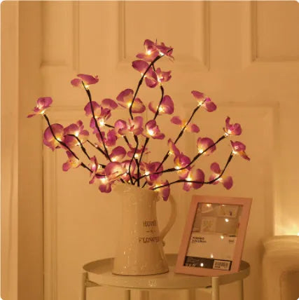 Pink phalaenopsis branch decorative LED light with 20 lights along 65cm battery-operated structure