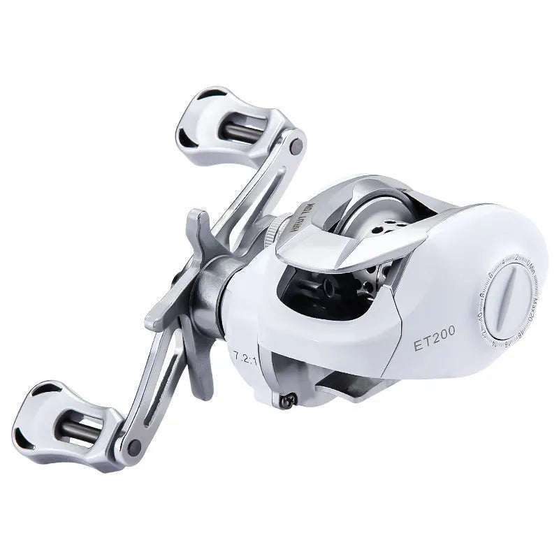 Small white micro bait casting fishing reel with drip wheel mechanism