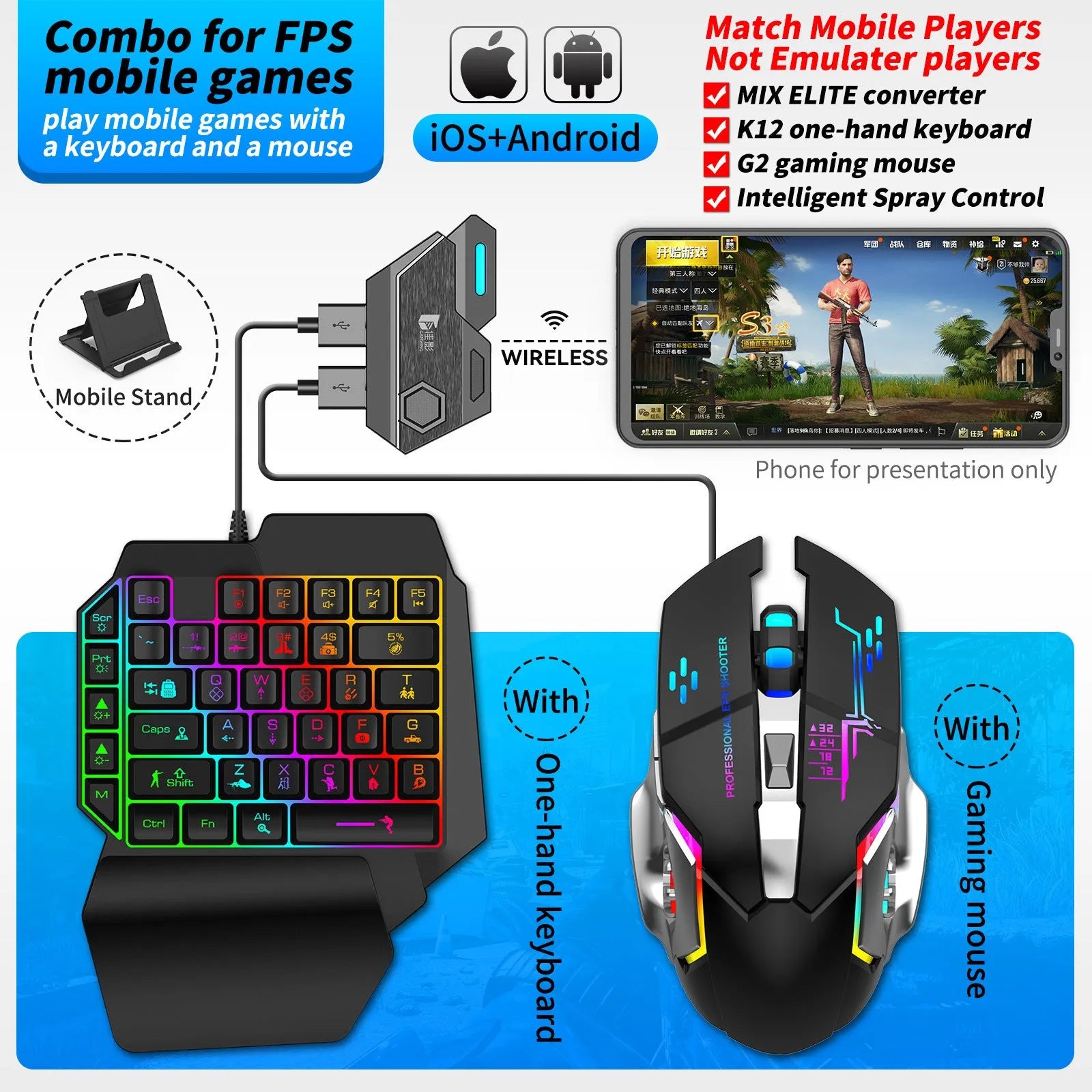 Gamwing Jiaying black USB converter for keyboard and mouse mobile gaming compatibility.