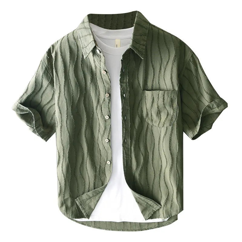Men's pure cotton summer casual shirt in apricot colour with loose fit Japanese style design
