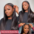 Human hair straight wig with glueless application and side bangs in natural style