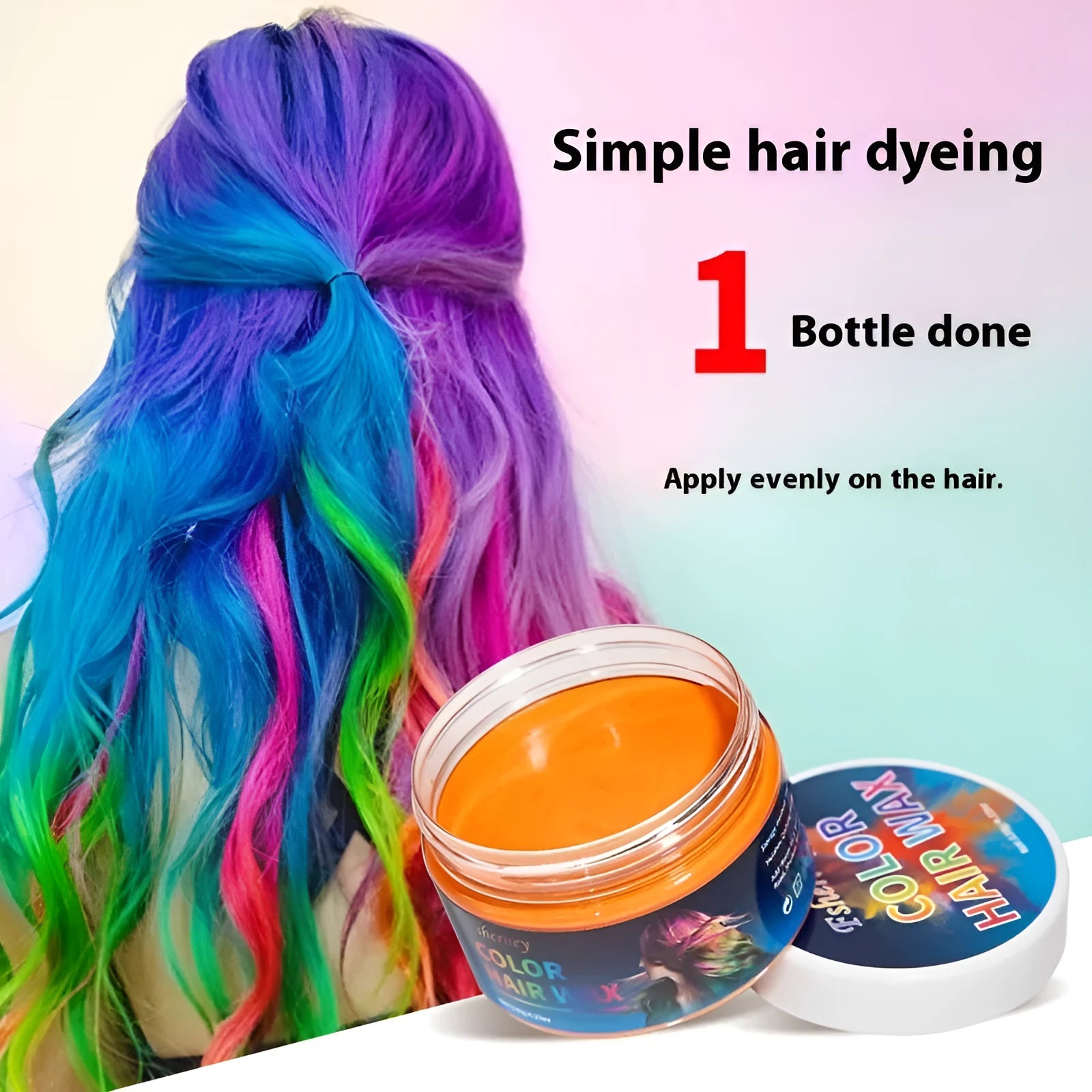 120g container of hair styling clay shown in one of nine colour options: blue, green, purple, red, orange, yellow, white, rose red, or granny grey.