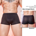 Men's striped transparent nylon underwear in black, white and dark grey colours