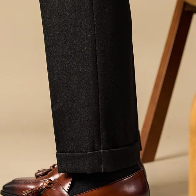 Men's black and brown business casual tassel loafers made from genuine leather with pigskin lining