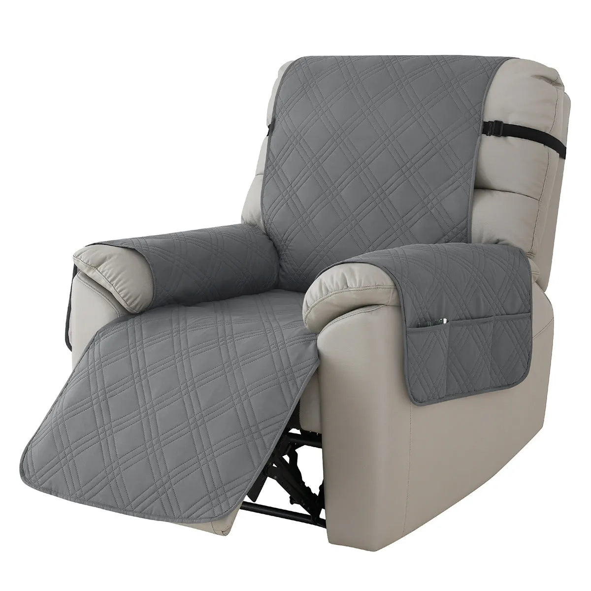 Waterproof quilted sofa cover for a Chivas massage chair in a dark coffee colour.