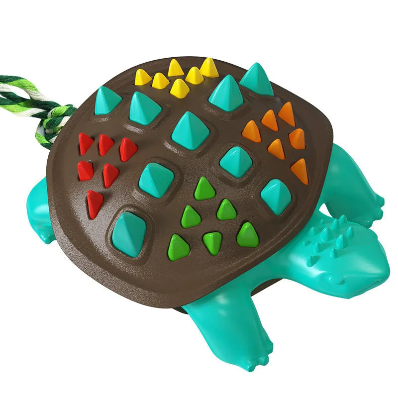 Mint-flavoured natural rubber dog toothbrush chew toy in blue and chocolate colour.