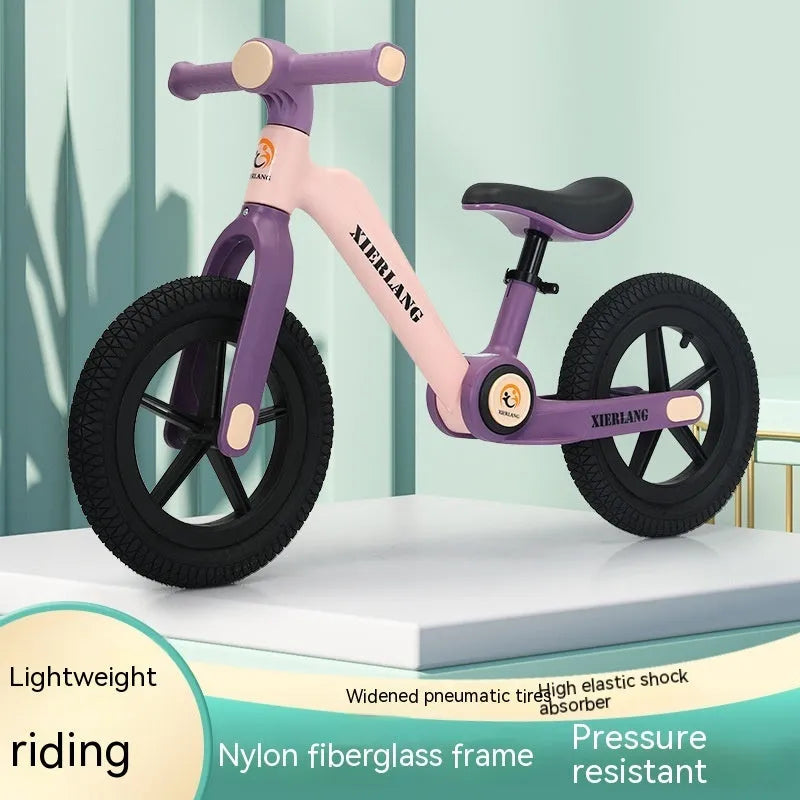 Children's pedal-free foldable balance bike grass green nylon glass fibre frame
