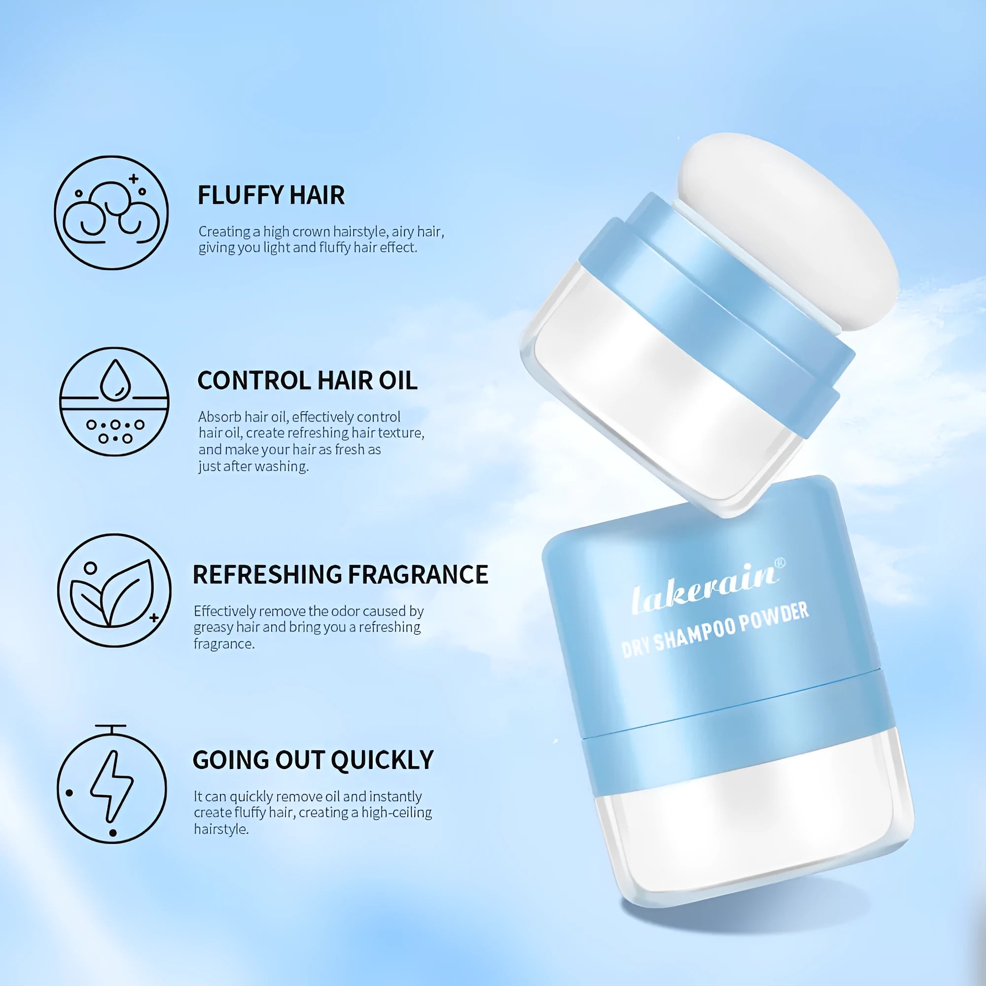 5g hair dry cleaning booster powder with sponge applicator and headband mirror in disposable format