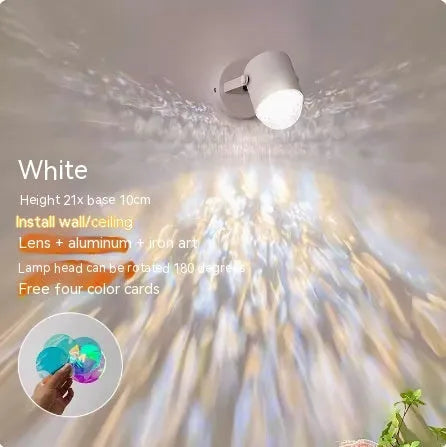 Dynamic water ripple ambience table lamp with light projection for ceiling or desktop use