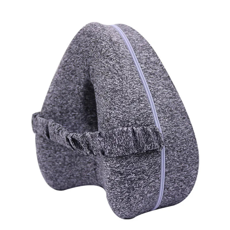 Love heart-shaped dark blue memory foam leg pillow for knee support.