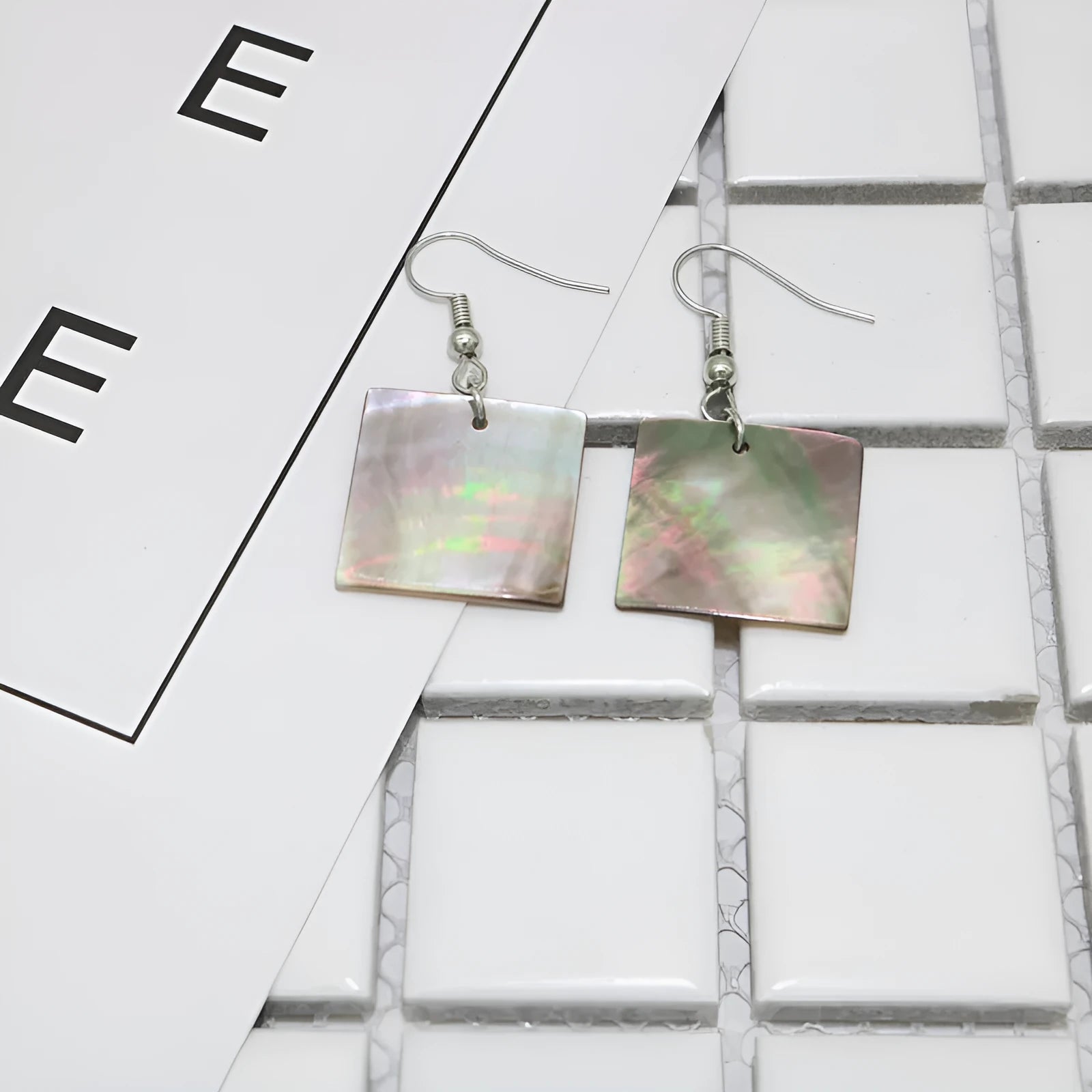 Geometric shell earrings in natural retro style with rectangular or square panther design option