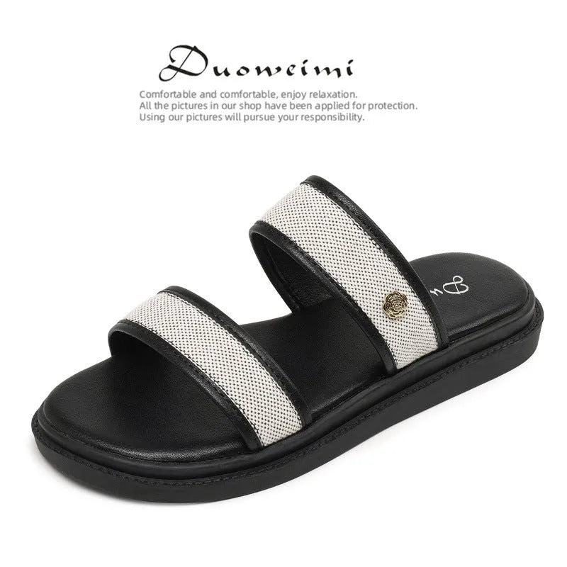 Women's vintage brown flip-flops with soft-bottom construction and retro design