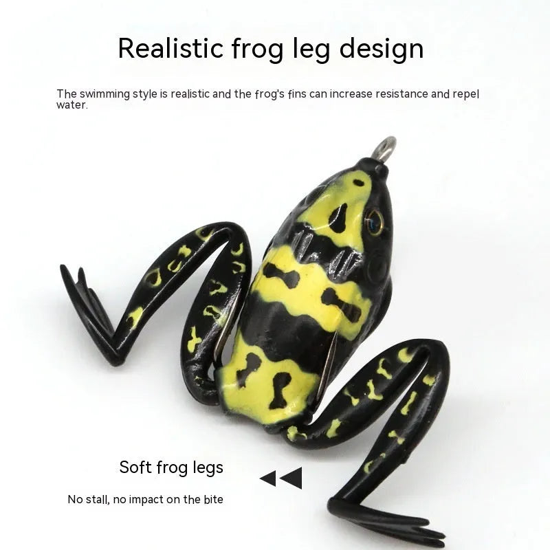 Bionic thunder frog fishing lure with realistic snake head design and double hooks in grass green colour