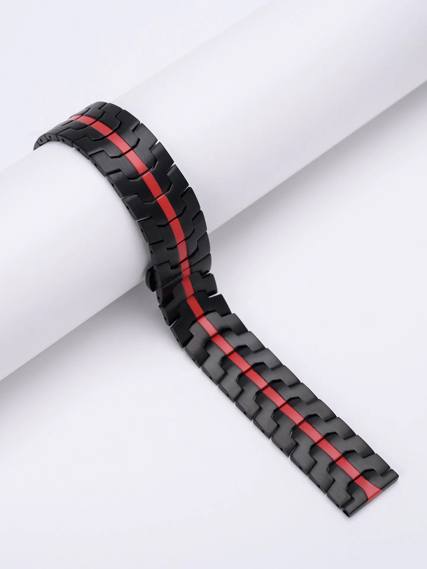 Stainless steel watch band for Samsung Galaxy Watch showing silver and black colour options with universal lug connectors