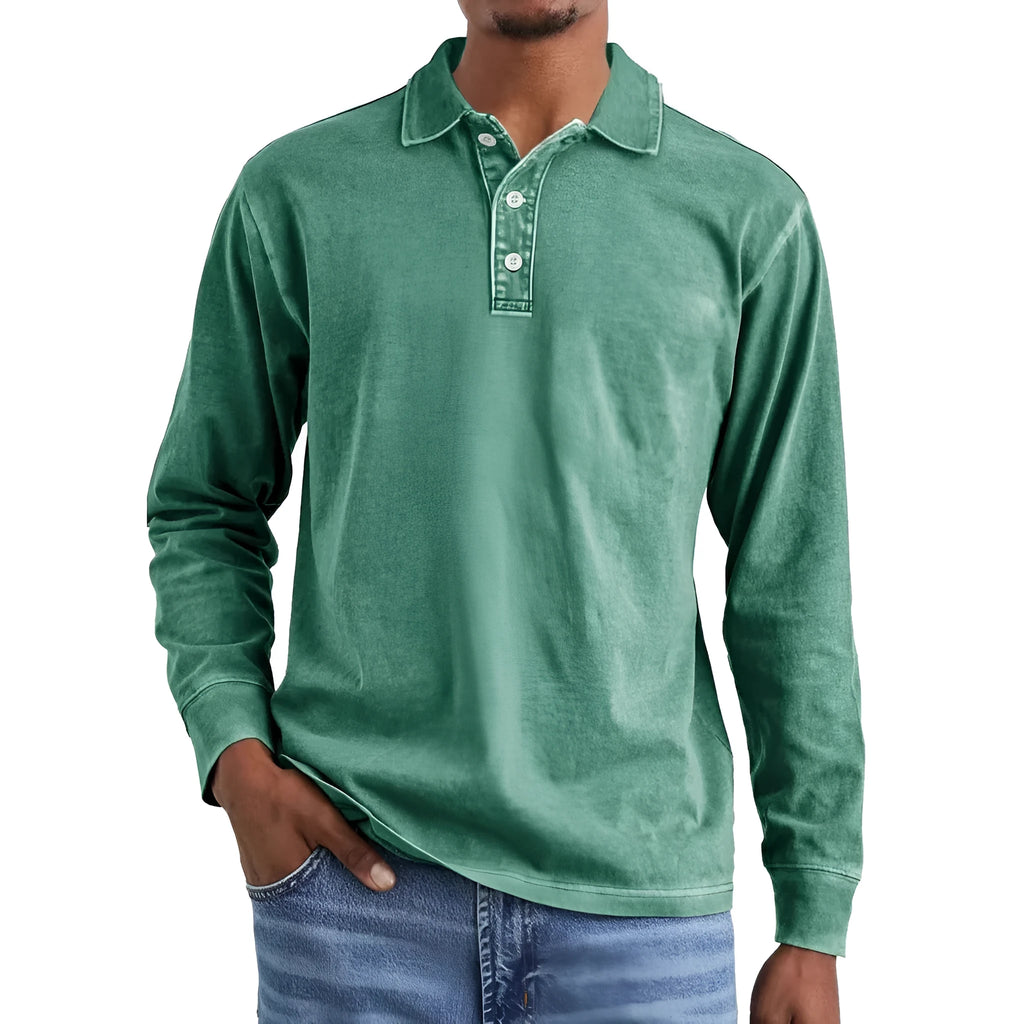 Retro washed cotton polo shirt with distressed lapel detail in Army Green colour