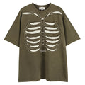 Brown and black skull print cotton T-shirt with drop-shoulder sleeves