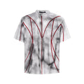 Short sleeve T-shirt with padded shoulders and three-dimensional patchwork design
