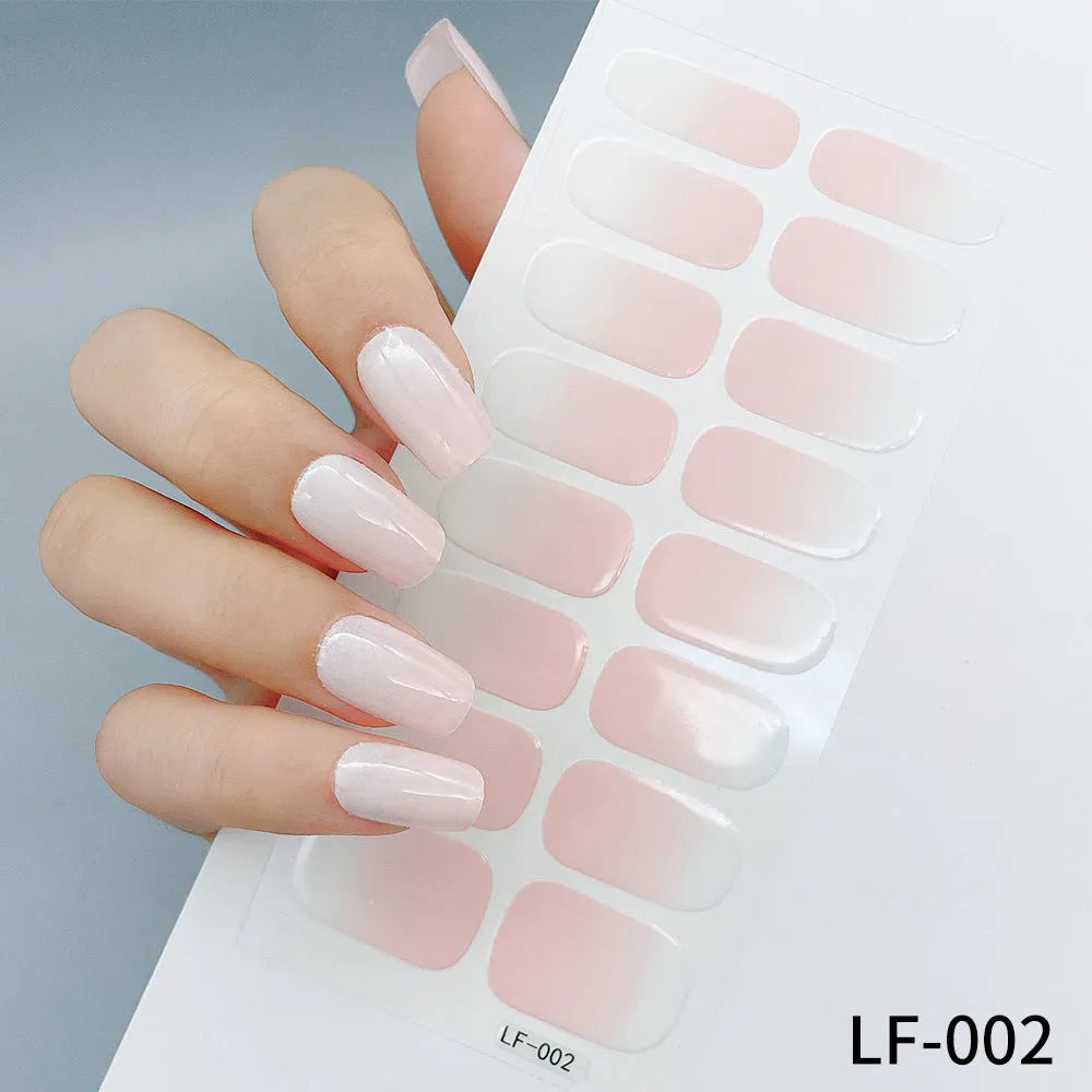 16 solid colour full nail stickers set with European and American simple designs including cross, rose, tulip patterns