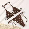 Women's polka dot print bikini swimsuit with split style design in multiple colour variations