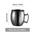 Copper plated stainless steel Moscow Mule mug in hammered and smooth styles, shown in silver, gold, rose gold, and black.