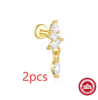 S925 sterling silver moon shape earrings with diamond embedded star detail in gold colour