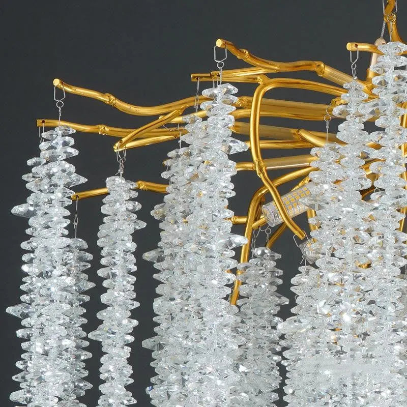 Crystal chandelier light fixture with adjustable height and aluminium alloy construction