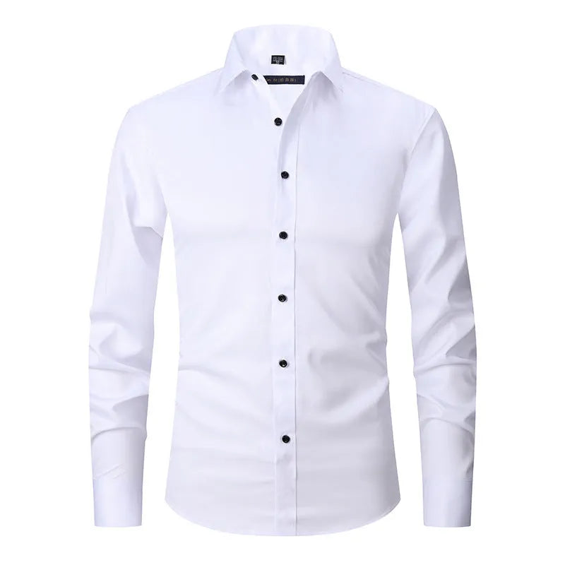 Men's stretch long sleeve work shirt in polyester fabric shown in multiple colour options