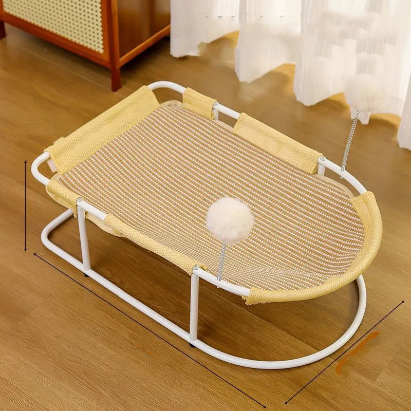 Large grey fabric cat kennel with bracket construction showing breathable design