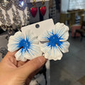 Pastoral style alloy earrings with oil-spot glaze floral designs in four colour options