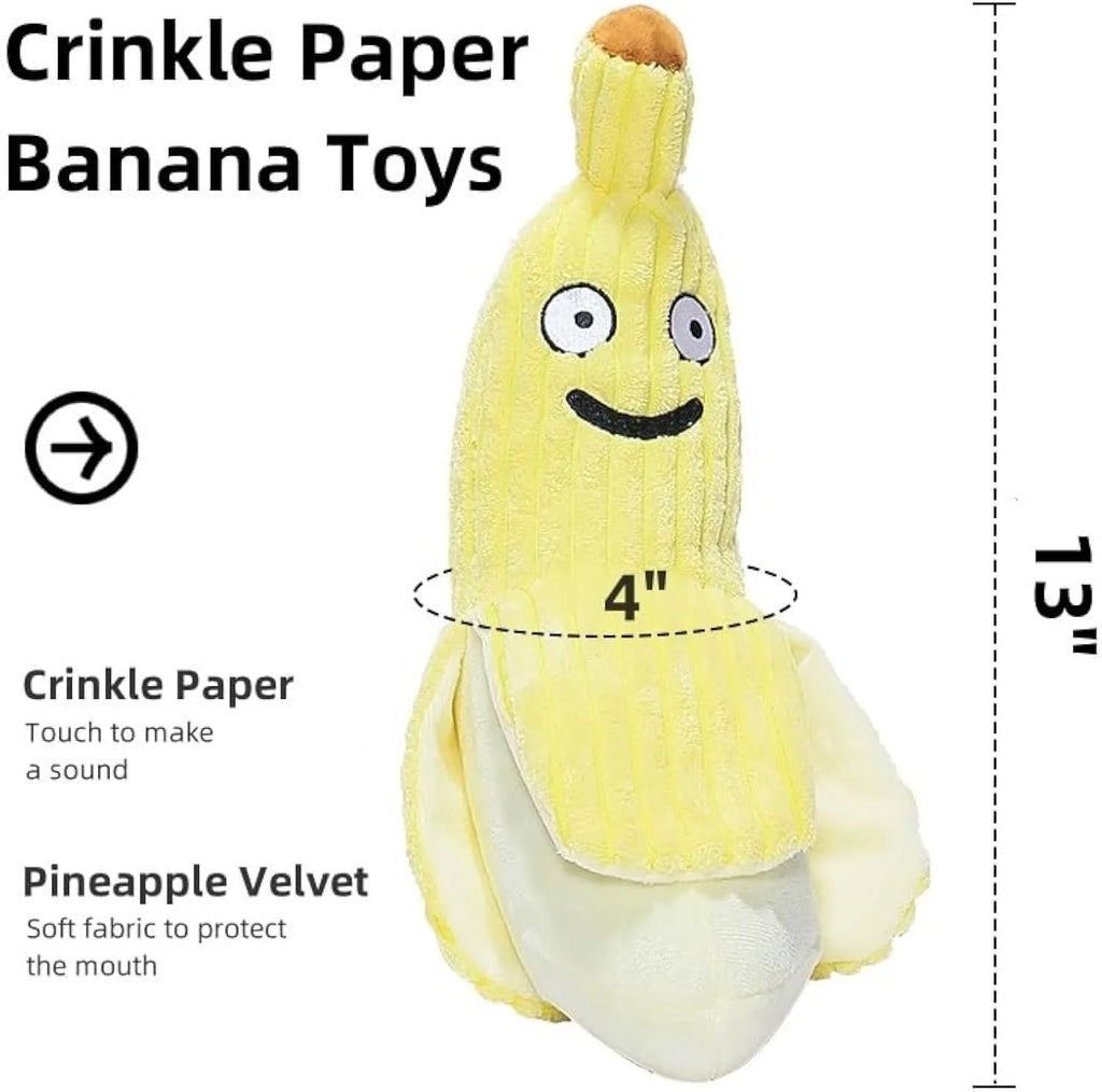 Yellow banana-shaped cat crinkle toy with soft plush material for indoor kitten chew play