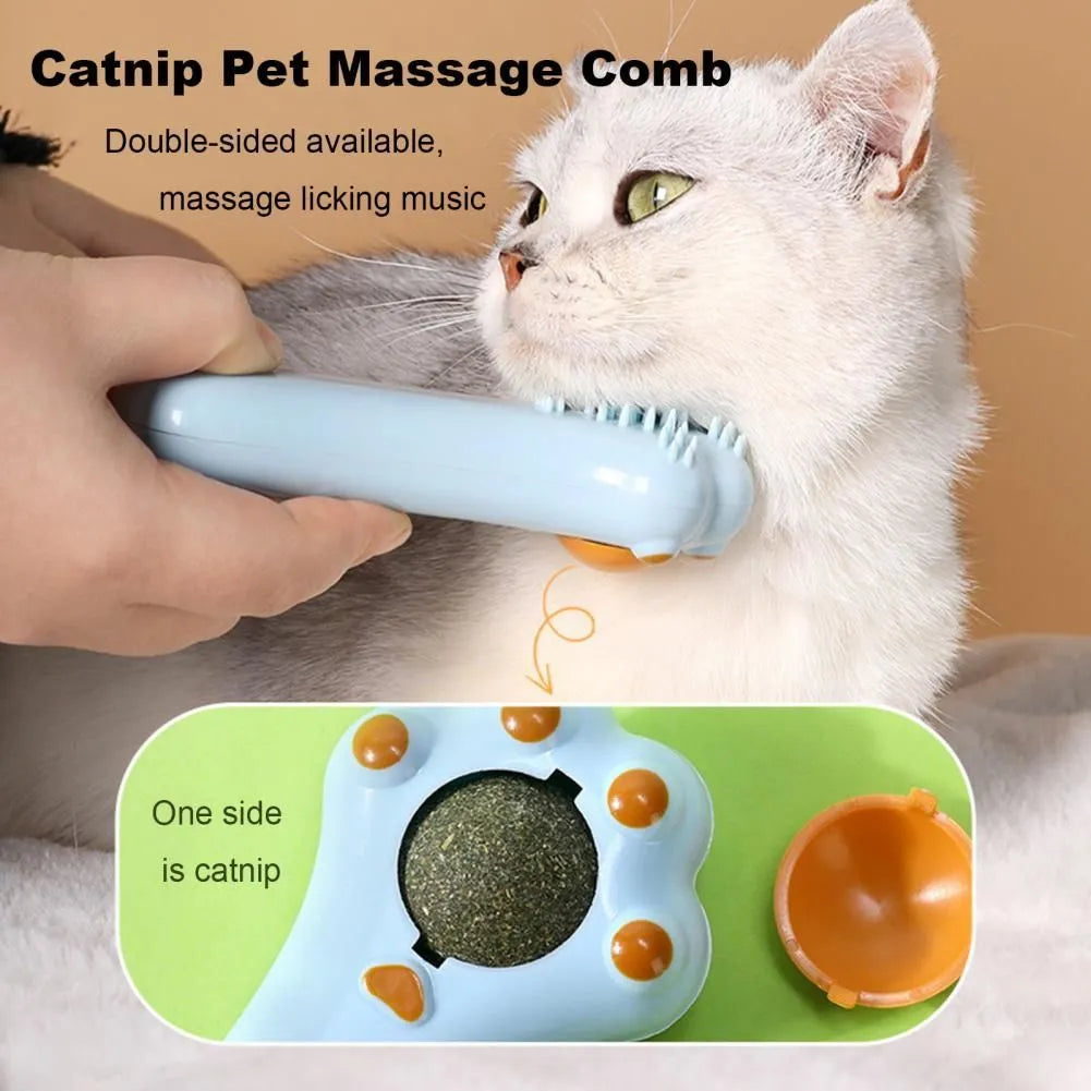 Cartoon design cat massage comb and dental toy with catnip in assorted colours
