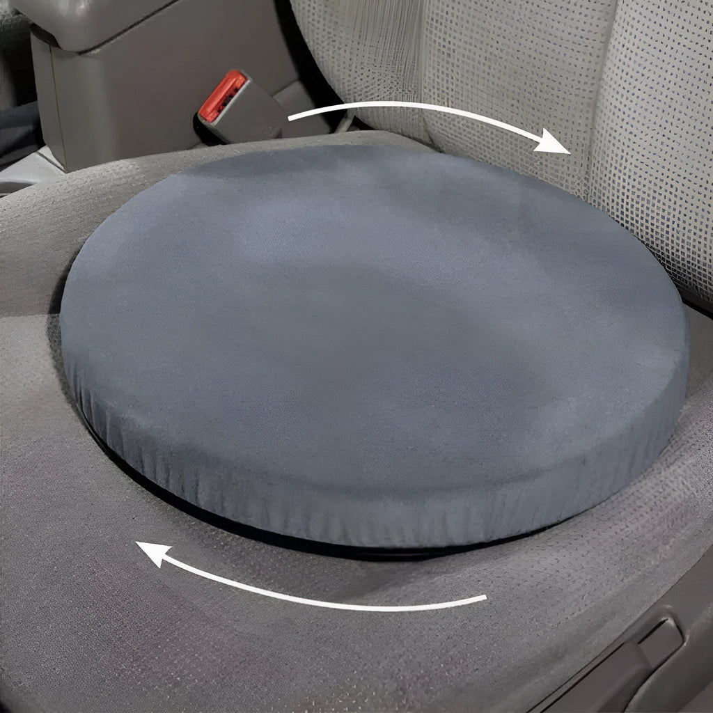 360-degree rotating car seat cushion with removable plush cover on a car seat