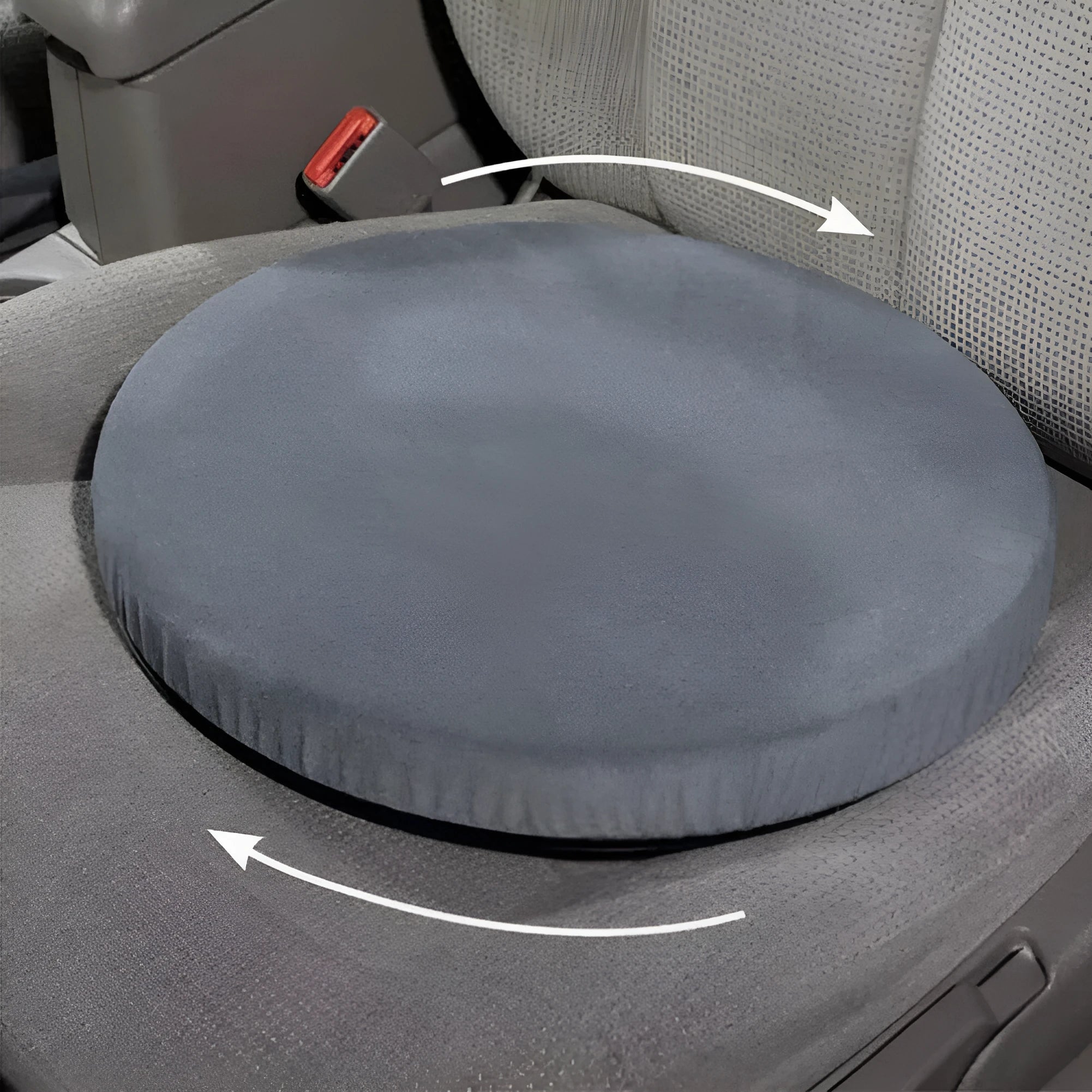 360-degree rotating car seat cushion with removable plush cover on a car seat