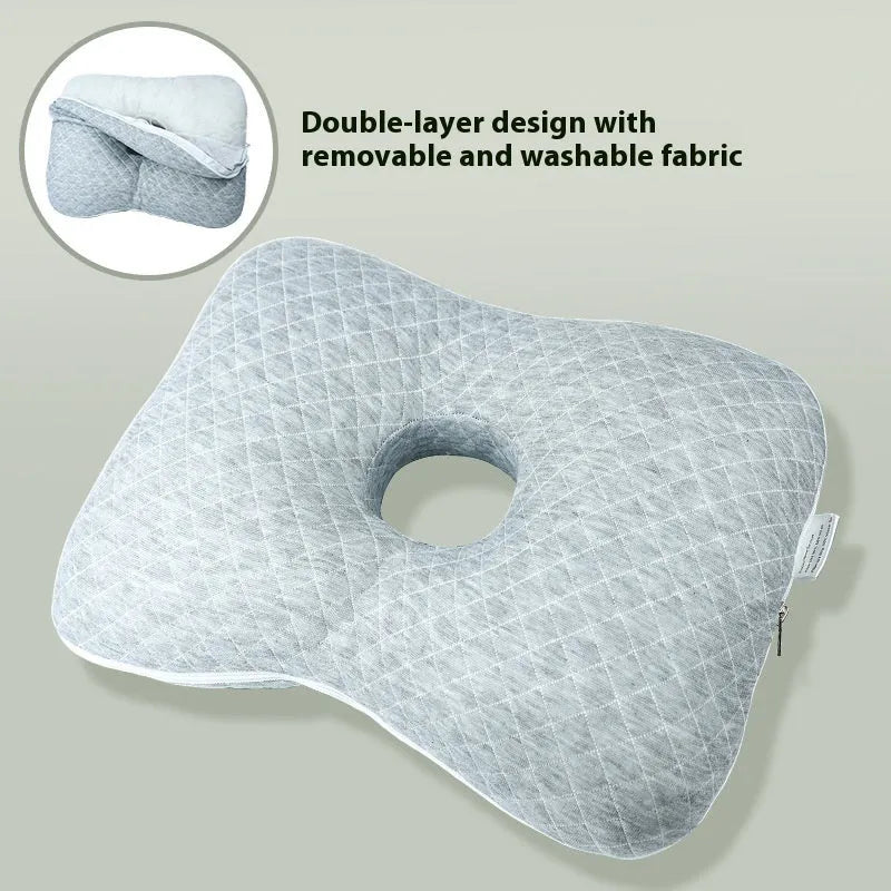 Single hole ear pillow for beauty salon use, shown in a plaid grey colour with detachable cover.