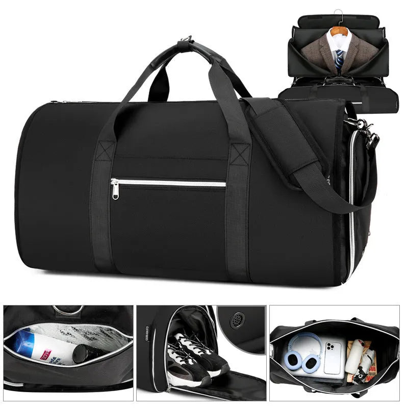 Multi-purpose Oxford cloth storage bag in grey colour, showing compartments and expansion feature.