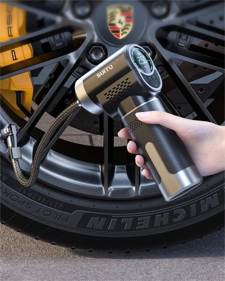 ST-5518 wireless portable automatic car tyre inflator with ABS body and built-in light, 17 cylinders