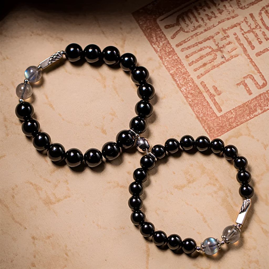 Obsidian Buddha beads couple bracelet DIY set with 8mm and 10mm beads