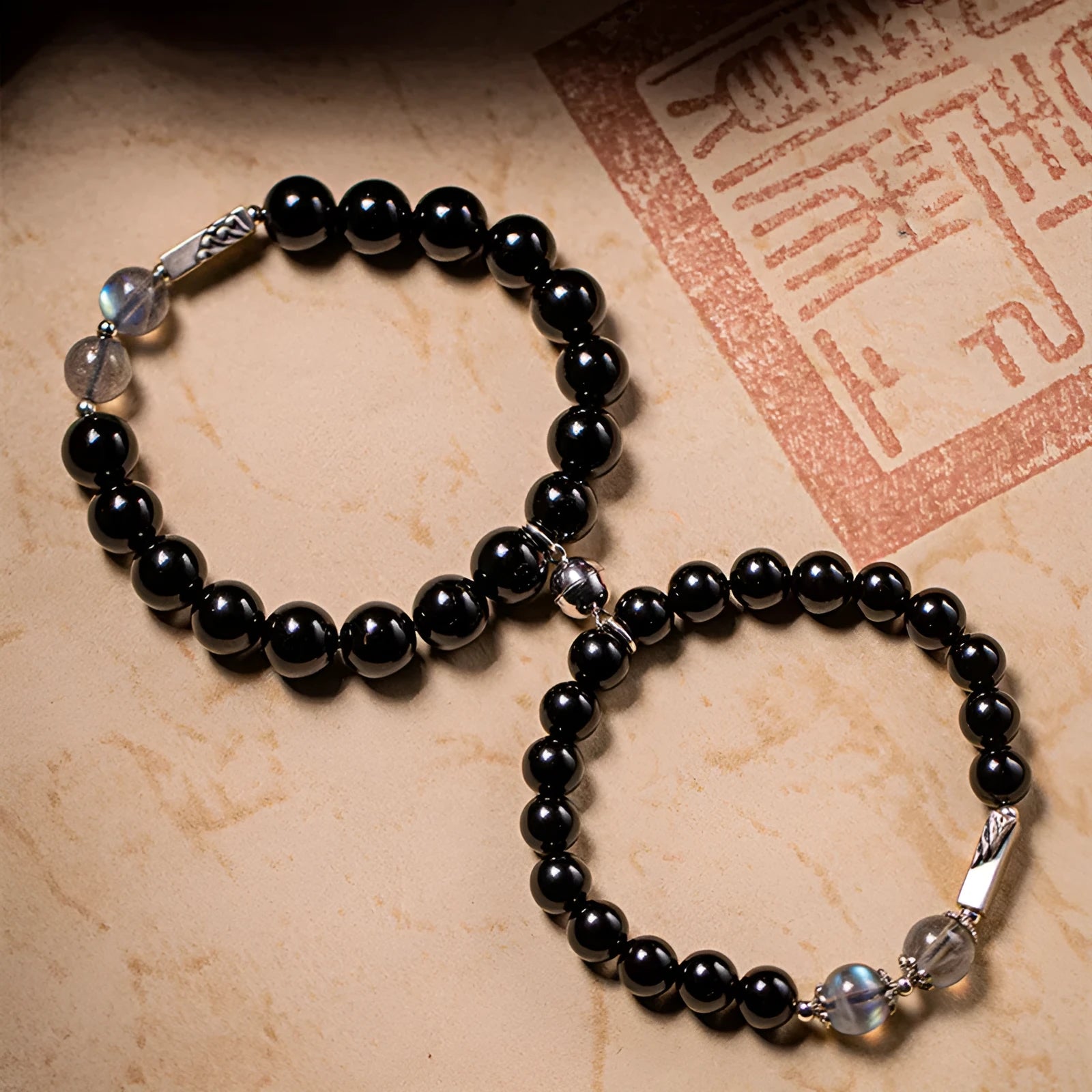 Obsidian Buddha beads couple bracelet DIY set with 8mm and 10mm beads