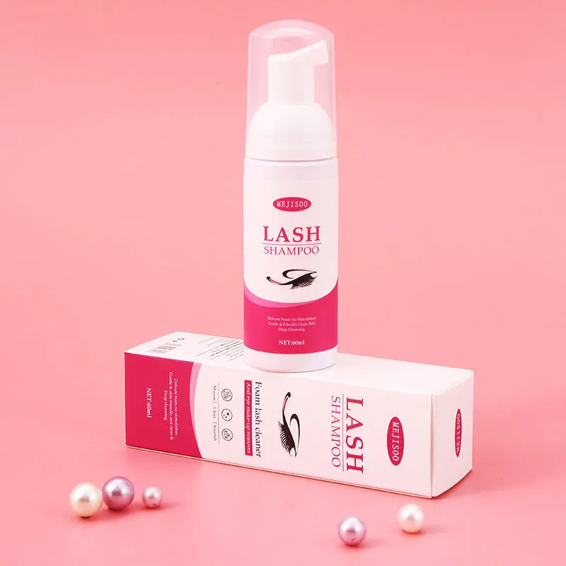 60ml eyelash cleaning mousse bottle measuring 3.7cm by 13.5cm