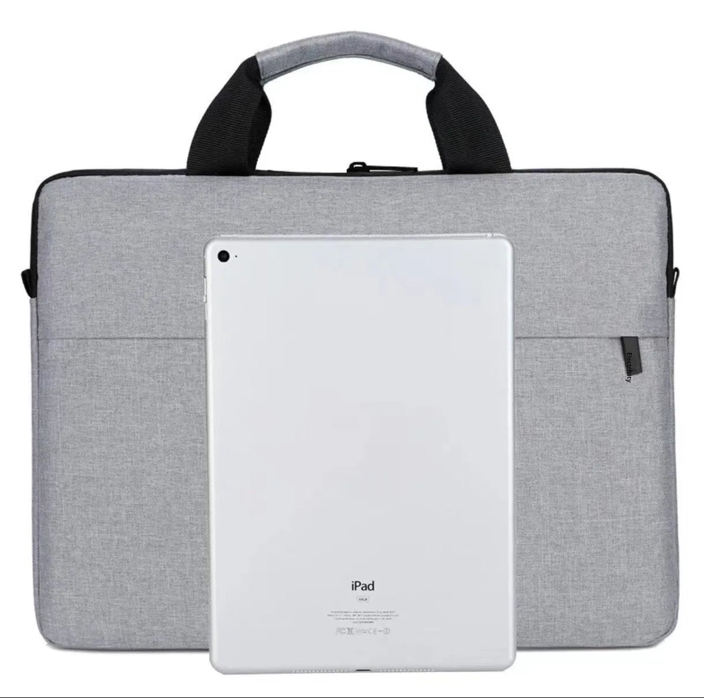 Gray lightweight Oxford cloth men's laptop bag with polyester inner lining and sewing thread detail