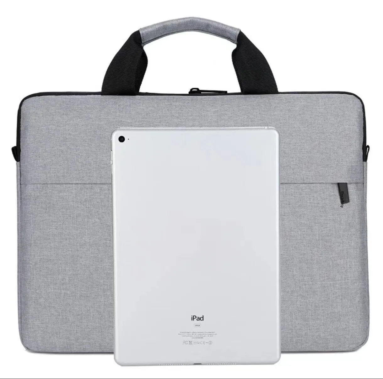 Gray lightweight Oxford cloth men's laptop bag with polyester inner lining and sewing thread detail