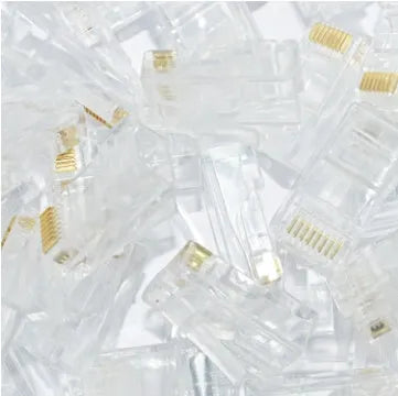 White network modular plug with gold-plated three-fork contacts and all-copper inserts
