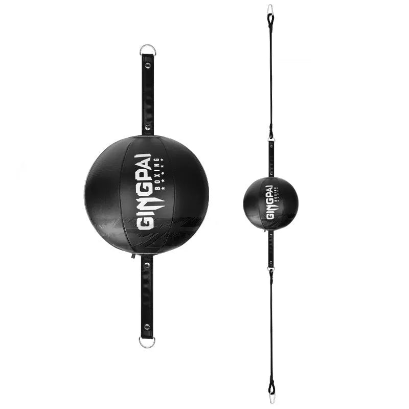 Black, green and black, and white PU hanging boxing speed ball for reaction training.