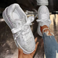 White low-top starry rhinestone casual women's shoes with rubber sole and cotton lining