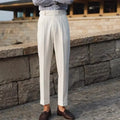 Slim fit business trousers in straight leg cut available in black, white and apricot