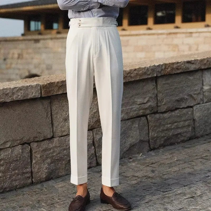 Slim fit business trousers in straight leg cut available in black, white and apricot