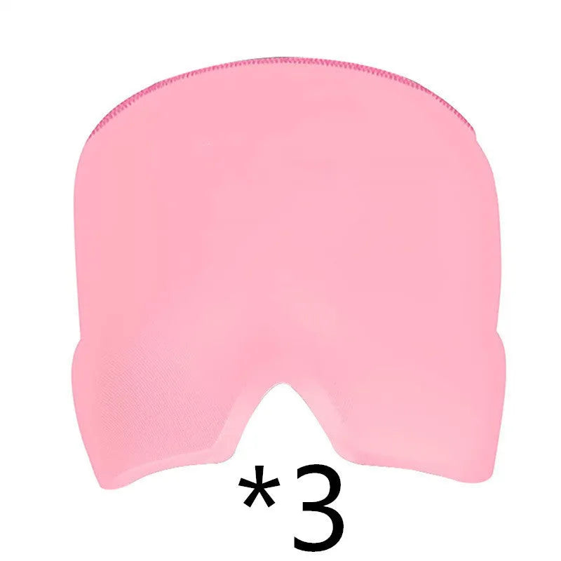 Cold therapy gel eye mask for headache relief in black colour on forehead