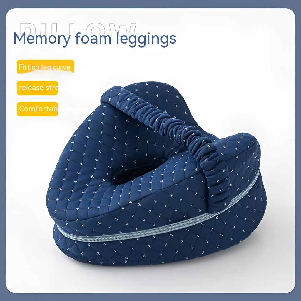 Love heart-shaped dark blue memory foam leg pillow for knee support.