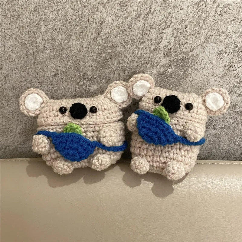 Handmade knitted koala bear backpack design protective case for Apple AirPods wireless earbuds